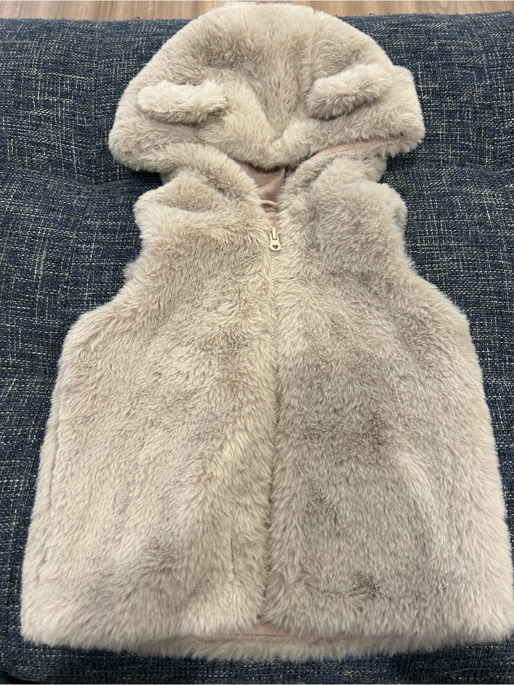 Fred & Flo Baby Fleece Bear Ears Hooded Gilet Vest Faux Fur Grey
